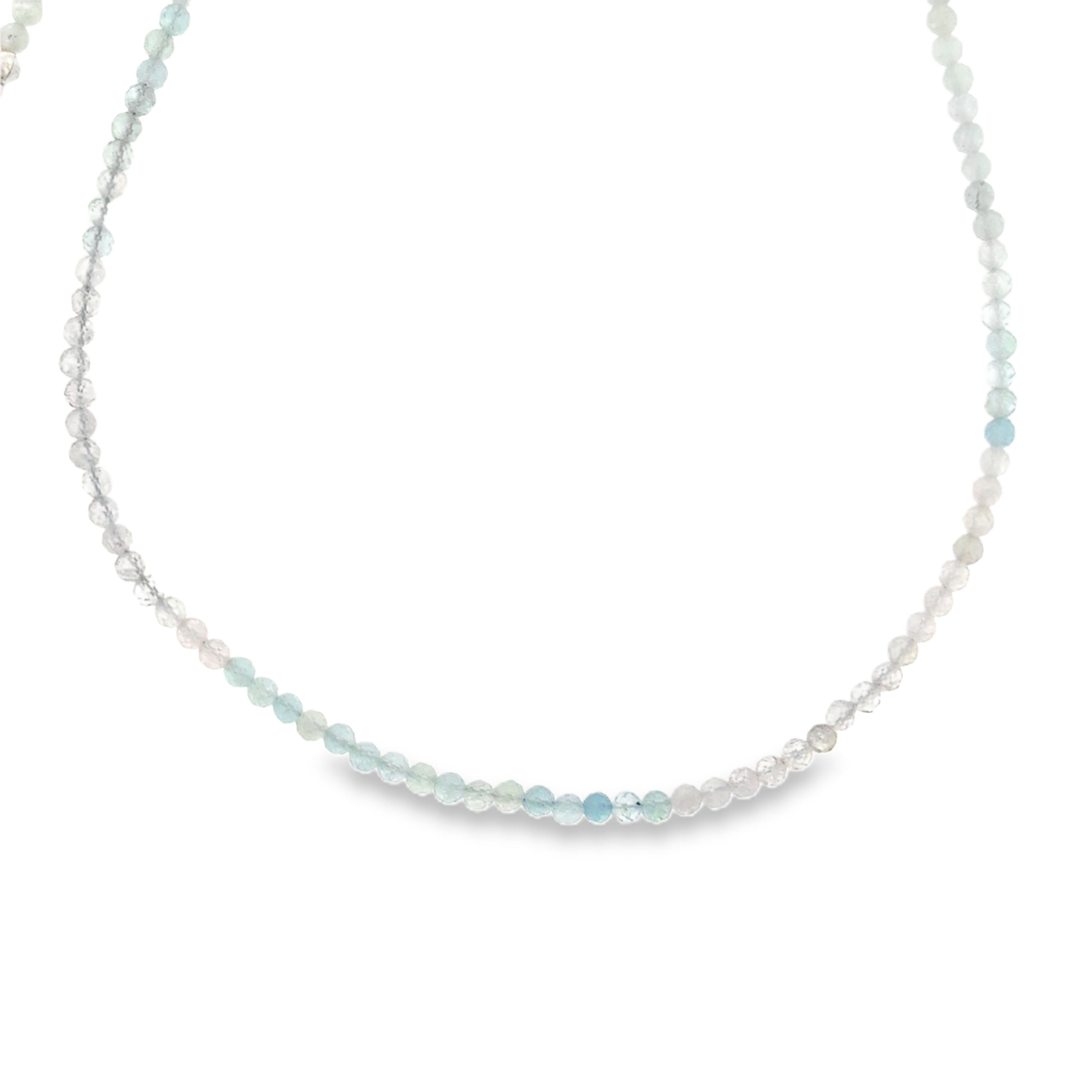 Sterling Silver 3mm Faceted Aquamarine and Morganite Beaded Necklace