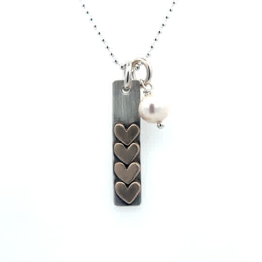 Lady's Tt Ss/Gf Golden Love Stack with Four Hearts Necklace with a Pea