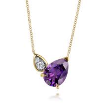 Modern Two Stone Amethyst Necklace | 14k Yellow (4.45ct Pear)