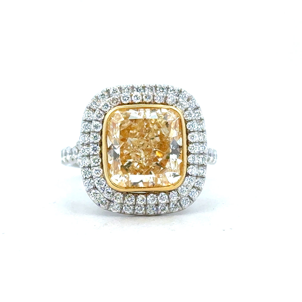 Double Halo, Split Shank Ring | 18k Yellow/950 Platinum