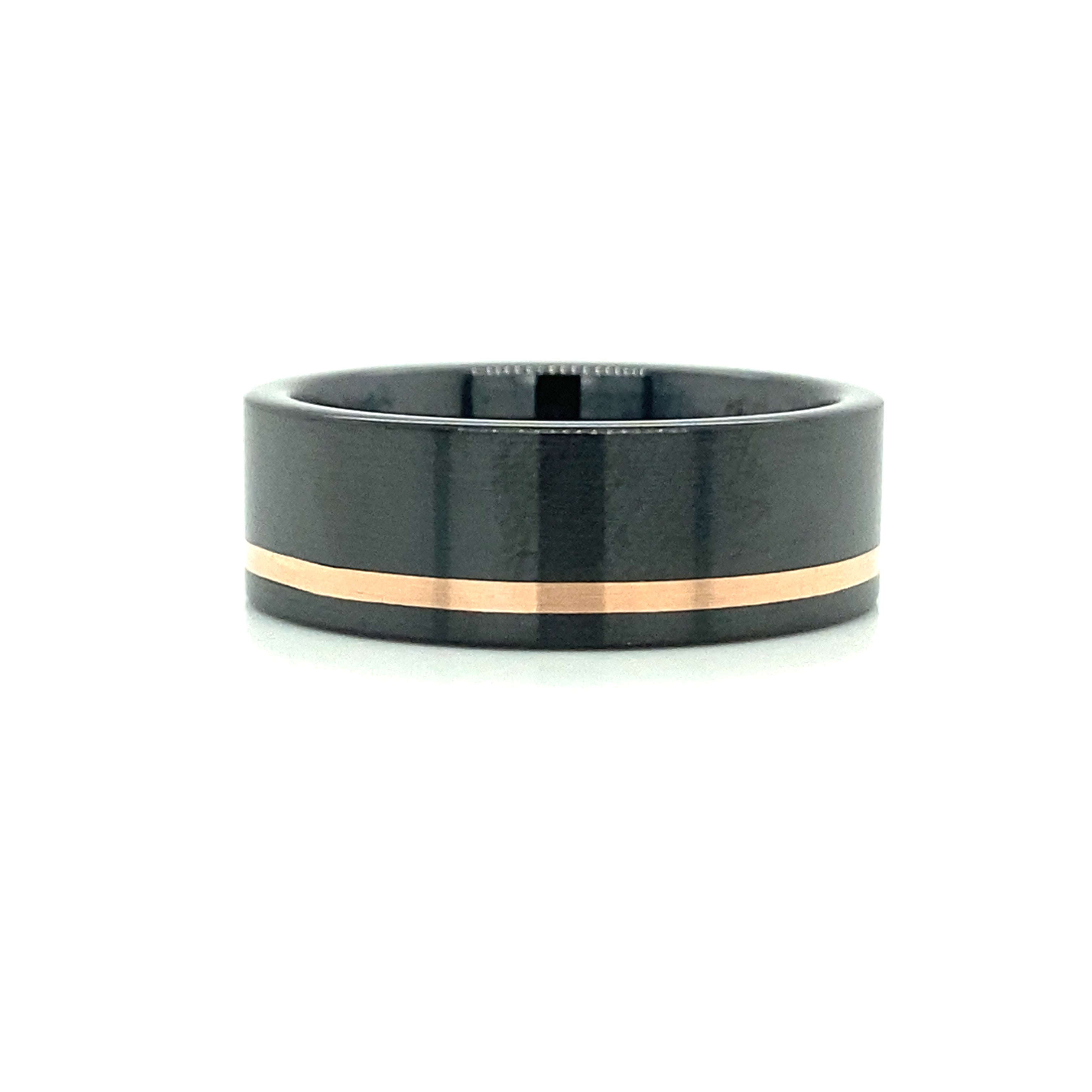 Gent's Black/Rose Satin Ceramic/14Kt 8Mm, Off Center Gents Ring Size 1