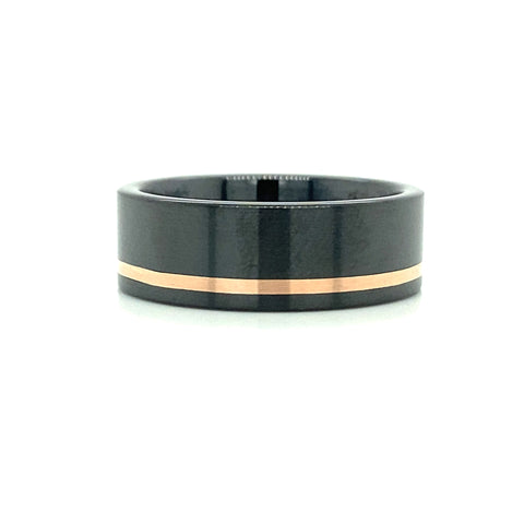 Gent's Black/Rose Satin Ceramic/14Kt 8Mm, Off Center Gents Ring Size 1