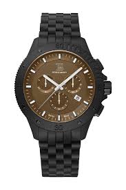 Power and precision define this commanding timepiece. Encased in black sandblasted stainless steel, the fully brown dial creates a striking contrast against silver-tone hands and indices enhanced with Swiss Super-LumiNova® for optimal visibility. The