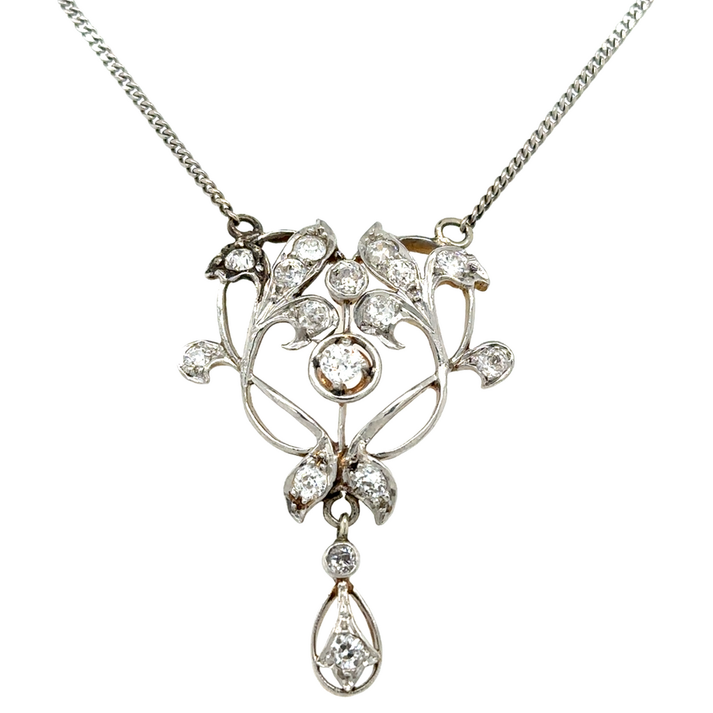 Art Nouveau Old Miners Cut Necklace | 14k White/950 Platinum