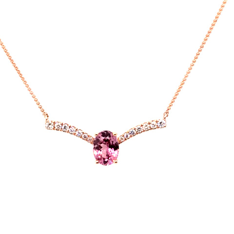 Modern Stationary Fashion Pendant Necklace | 14k Rose (1.19ct Oval)