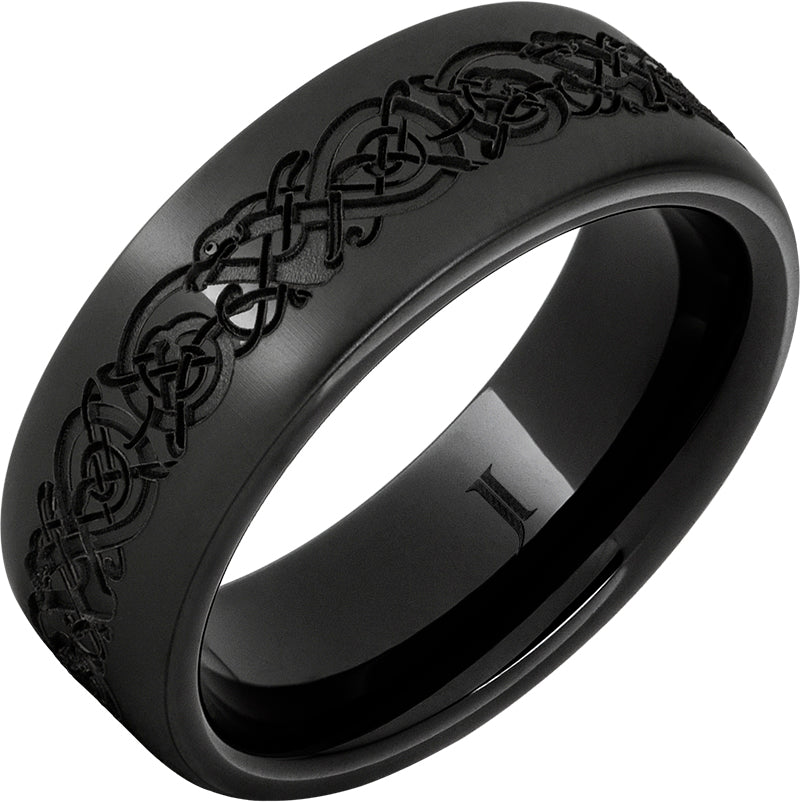 Gent's Black Polished Ceramic 8Mm Flat Norseman Laser Gents Ring Size 10