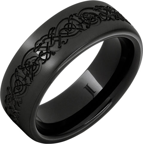 Gent's Black Polished Ceramic 8Mm Flat Norseman Laser Gents Ring Size 10