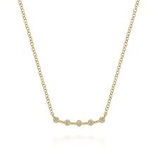 14 Karat Yellow Gold Stationary Curved Bar with 0.05tw Round Brilliant Cut H/I Si2 Diamond Stations
