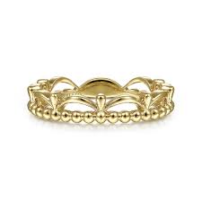 Lady's Yellow 14 Karat Beaded Crown Fashion Ring Size 6.5