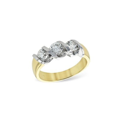 14 Karat Yellow Gold Three Stone Anniversary Ring with 1.00ctw Round Brilliant Cut Diamonds