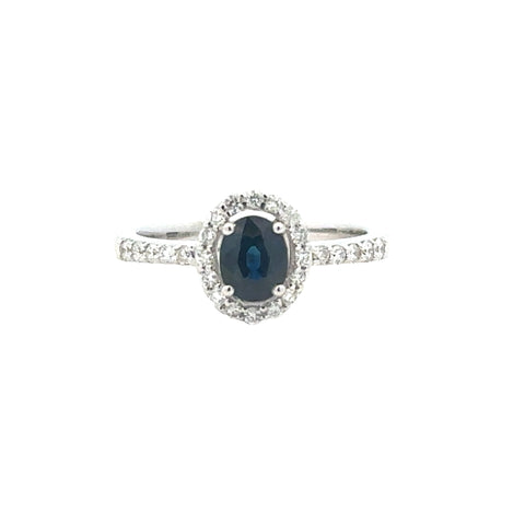 Sapphire Oval Halo Ring | 14k White (0.60ct Oval)