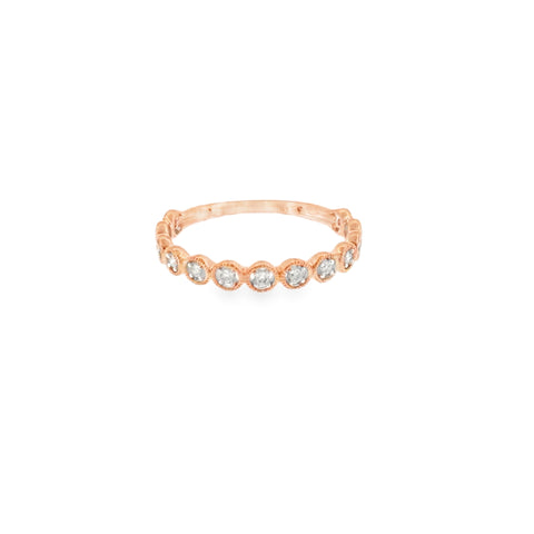 10 Karat Rose Gold Milgrain Circles with Round Brilliant Cut Diamonds .10ctw Anniversary Ring