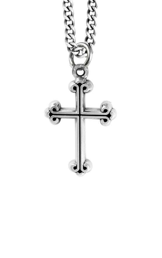 White Sterling Silver Extra Small Traditional Cross On A 24" Curb Link
