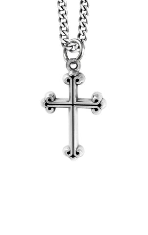 White Sterling Silver Extra Small Traditional Cross On A 24" Curb Link