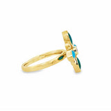 Elegant 18K gold Clear quartz over turquoise fashion ring
