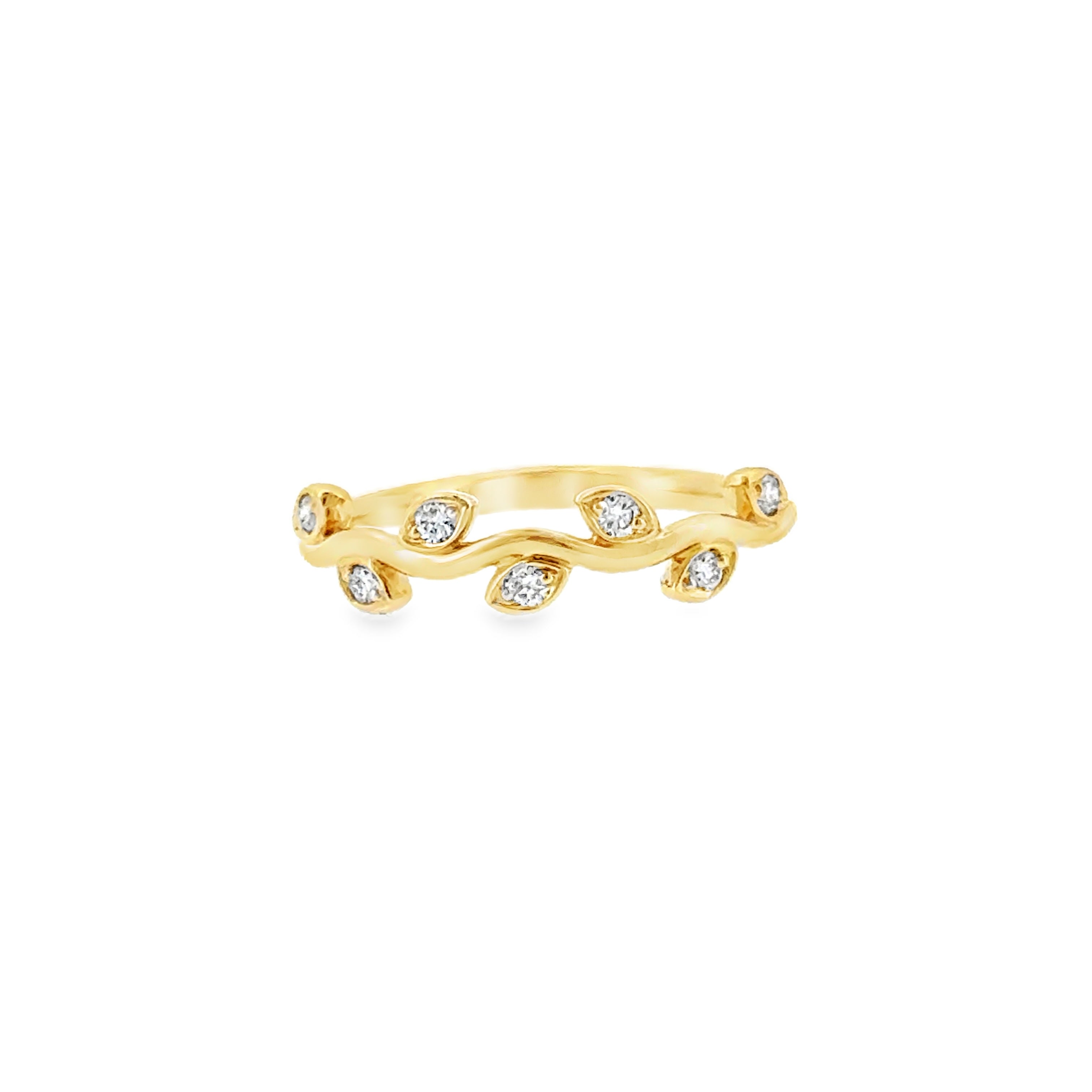 Lady's Yellow 14 Karat Vine, Stackable Fashion Ring Size 7 With 7 0.14Tw Round G/H Si1 Diamonds