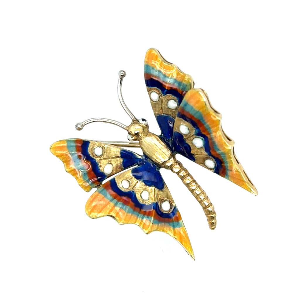 Enamel Butterfly Brooch | 18k Yellow