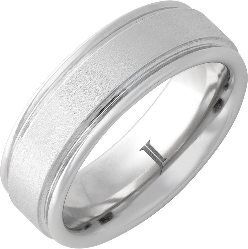 White Serinium Stone 8Mm Round Edge, Flat Wedding Band Size 9