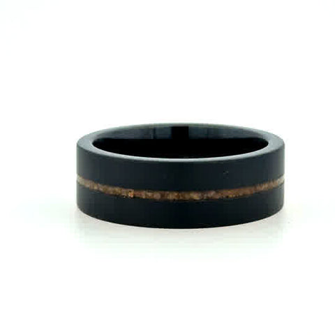 Gent's Black Ceramic Sandblast 8Mm With 1Mm Dinosaur Bone Brown Inlay