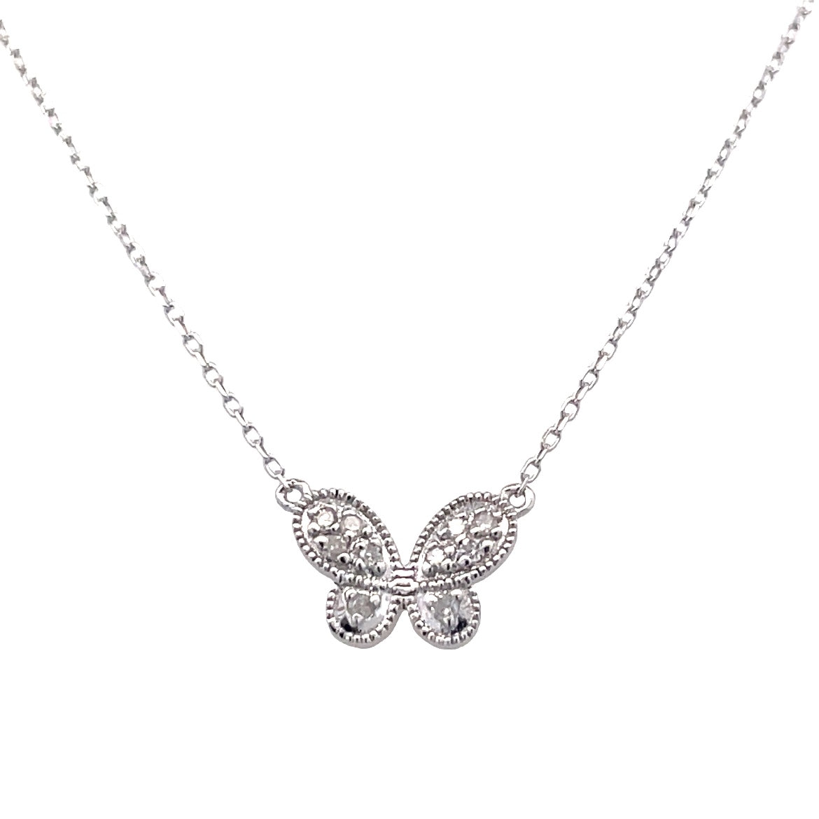 Stationary Pave' Butterfly Pendant | 14k White
