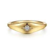 14ky Starburst Signet Ring with Round Brilliant Cut 0.20tw G/H Si1 Diamonds
