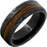 Gent's Black Ceramic 8Mm, With Flat 3Mm Oc Bourbon Bark2 Gents Ring Size 10.5