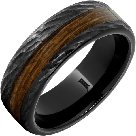 Gent's Black Ceramic 8Mm, With Flat 3Mm Oc Bourbon Bark2 Gents Ring Size 10.5