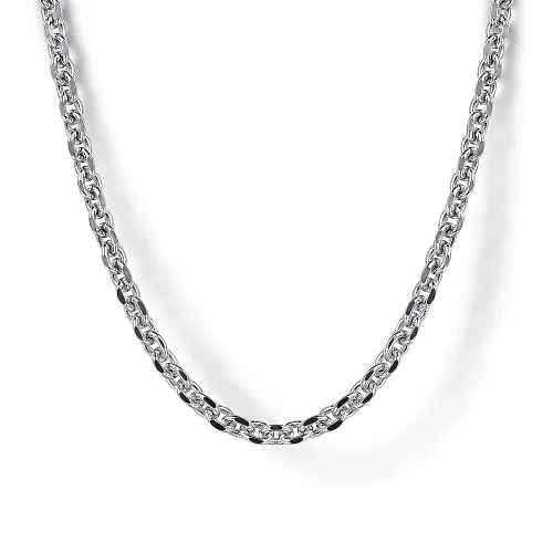 White Sterling Silver Gents Link Chain Length 22