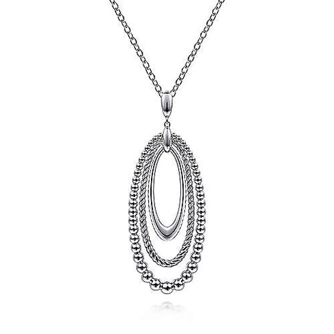 White Polished Sterling Silver Triple, Oval Dangle Chain Length 24