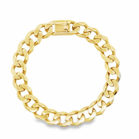 Yellow 14 Karat 11.2Mm Hollow Cuban Bracelet Length 8.25