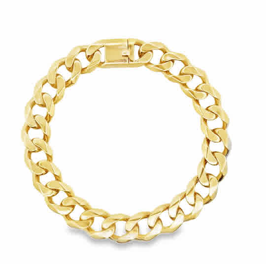 Yellow 14 Karat 11.2Mm Hollow Cuban Bracelet Length 8.25