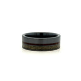 Gent's Black Ceramic Polish 8Mm Flat With 1Mm Dinosaur Bone Red, And 2Mm Dinosaur Bone Green Gents Ring Size 10.5