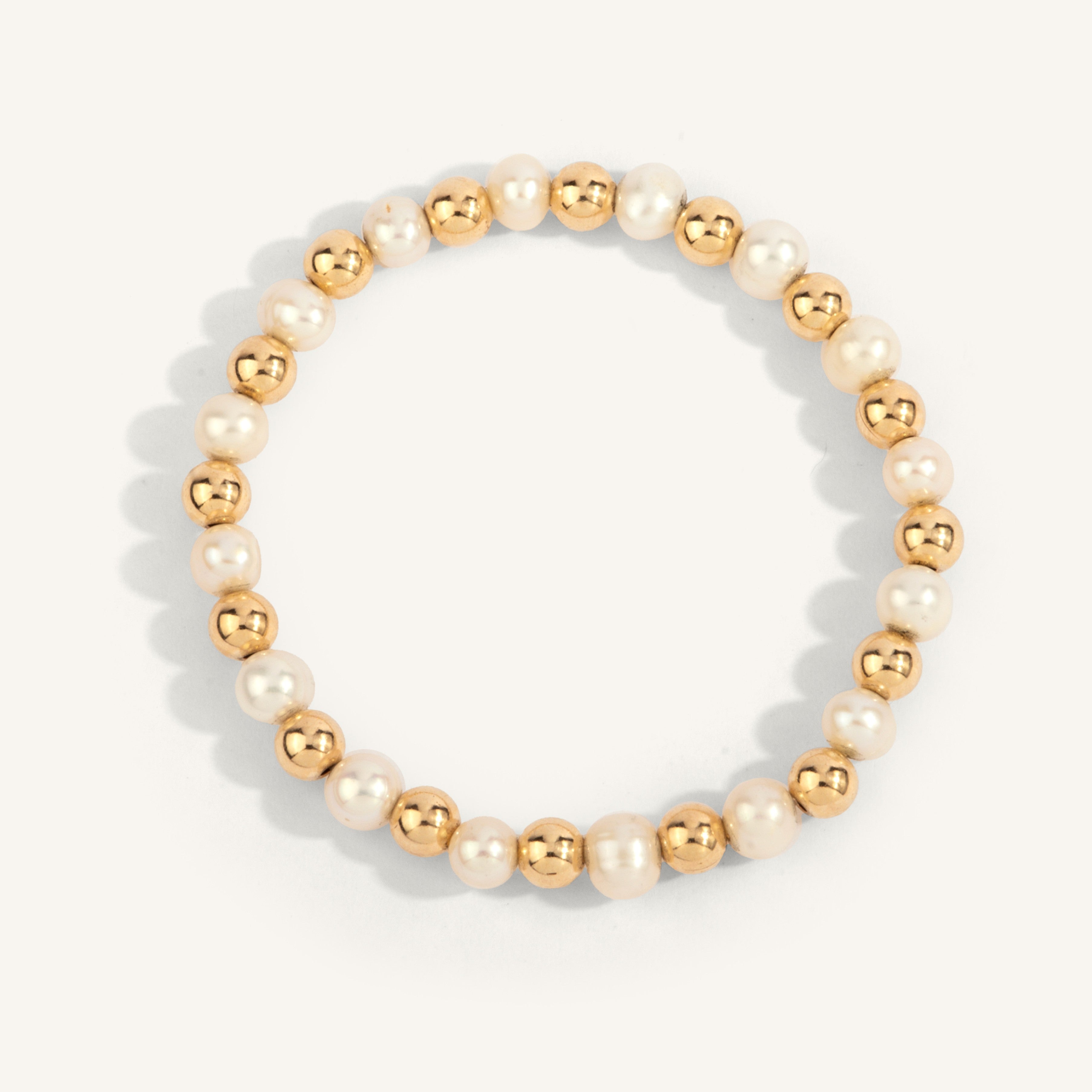 6mm Gold Filled Beads with Alternating 6mm Pearls 7''