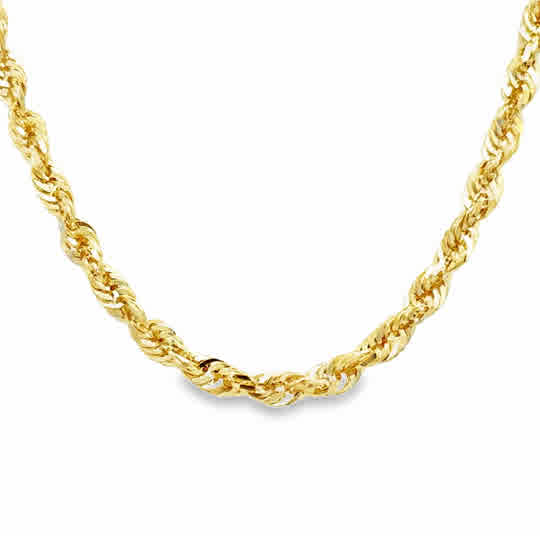 Yellow 14 Karat 3Mm Solid Glitter, Rope Chain Length 24