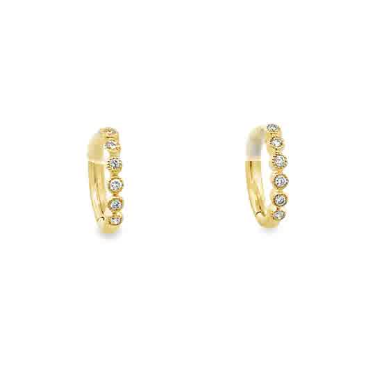 Lady's Yellow 14 Karat Huggie Earrings With = 0.10Tw Round H/I Si2 Dia