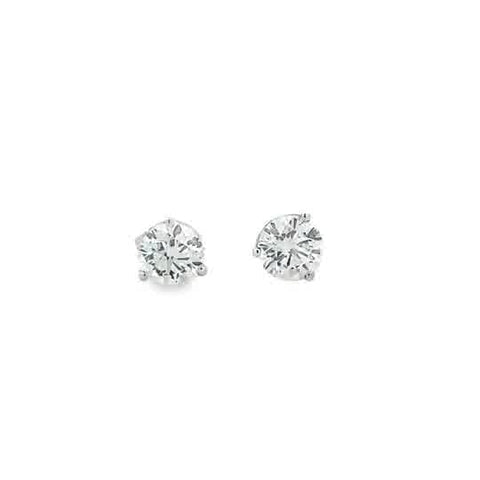 Lady's White 14 Karat Three Prong Studs Lab Created Earrings 2 = 1.00t