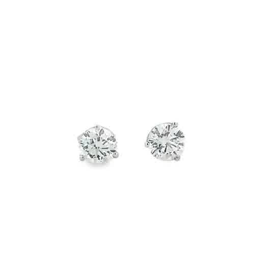 Lady's White 14 Karat Three Prong Studs Lab Created Earrings 2 1.00tw