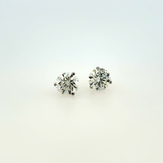 Lady's White 14 Karat Three Prong Studs Earrings 2 = 2.40tw Round F SI