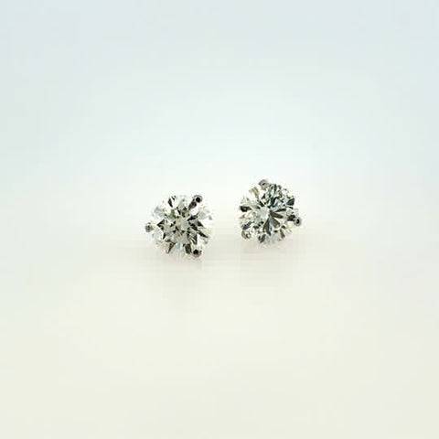 Lady's White 14 Karat Three Prong Studs Earrings 2 = 2.40tw Round F SI