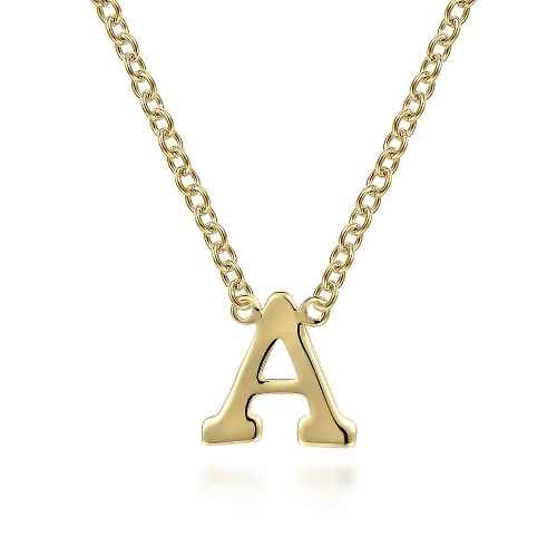 Yellow Polished 14 Karat Contemporary "A" Initial Necklace Charms Leng