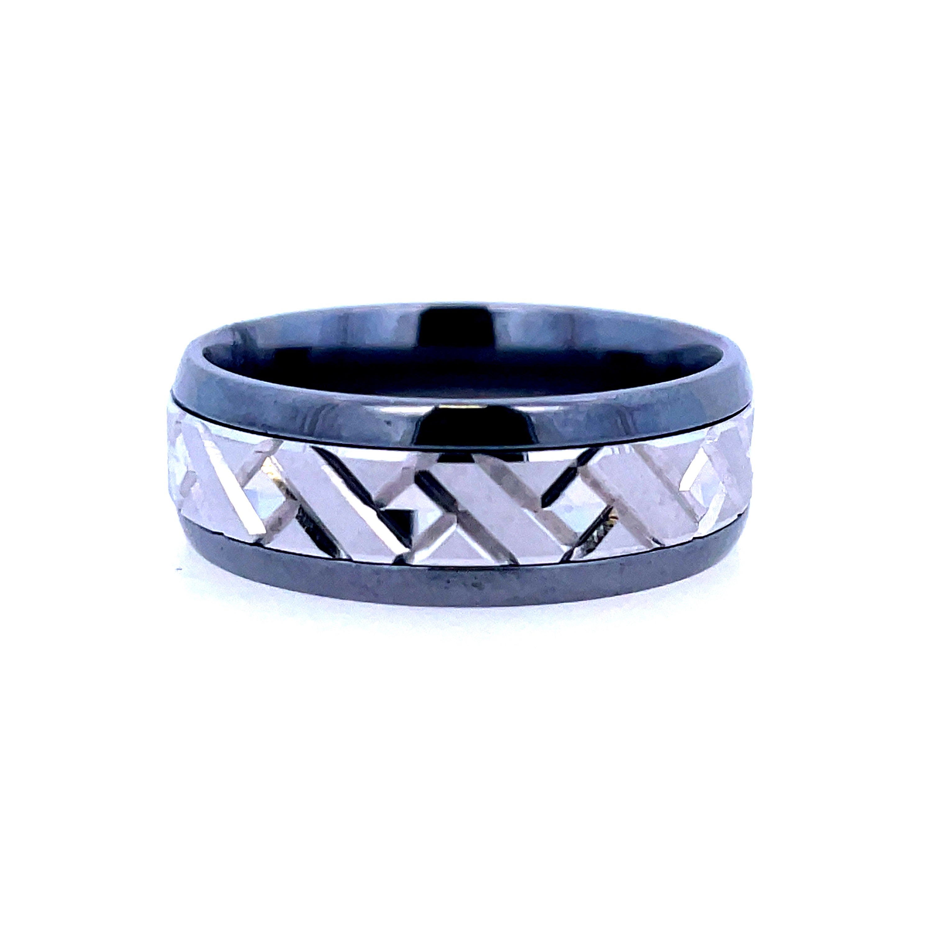 White Tantalum/14K 8Mm Woven Texture Wedding Band