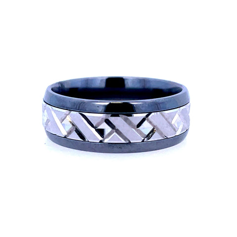 White Tantalum/14K 8Mm Woven Texture Wedding Band
