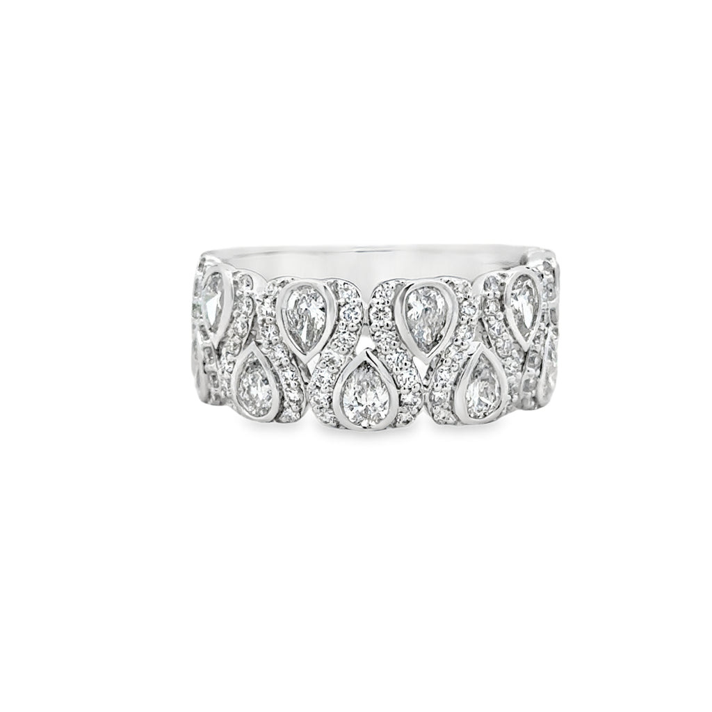 Bezel Teardrops Fashion Ring | 14k White