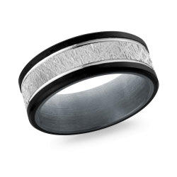 Black/White Tantalum/14Kt 8Mm Textured Center With High Polish And Car