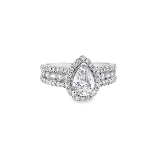 Pear Halo Cathedral Ring | 14k White (1.00ct Pear)