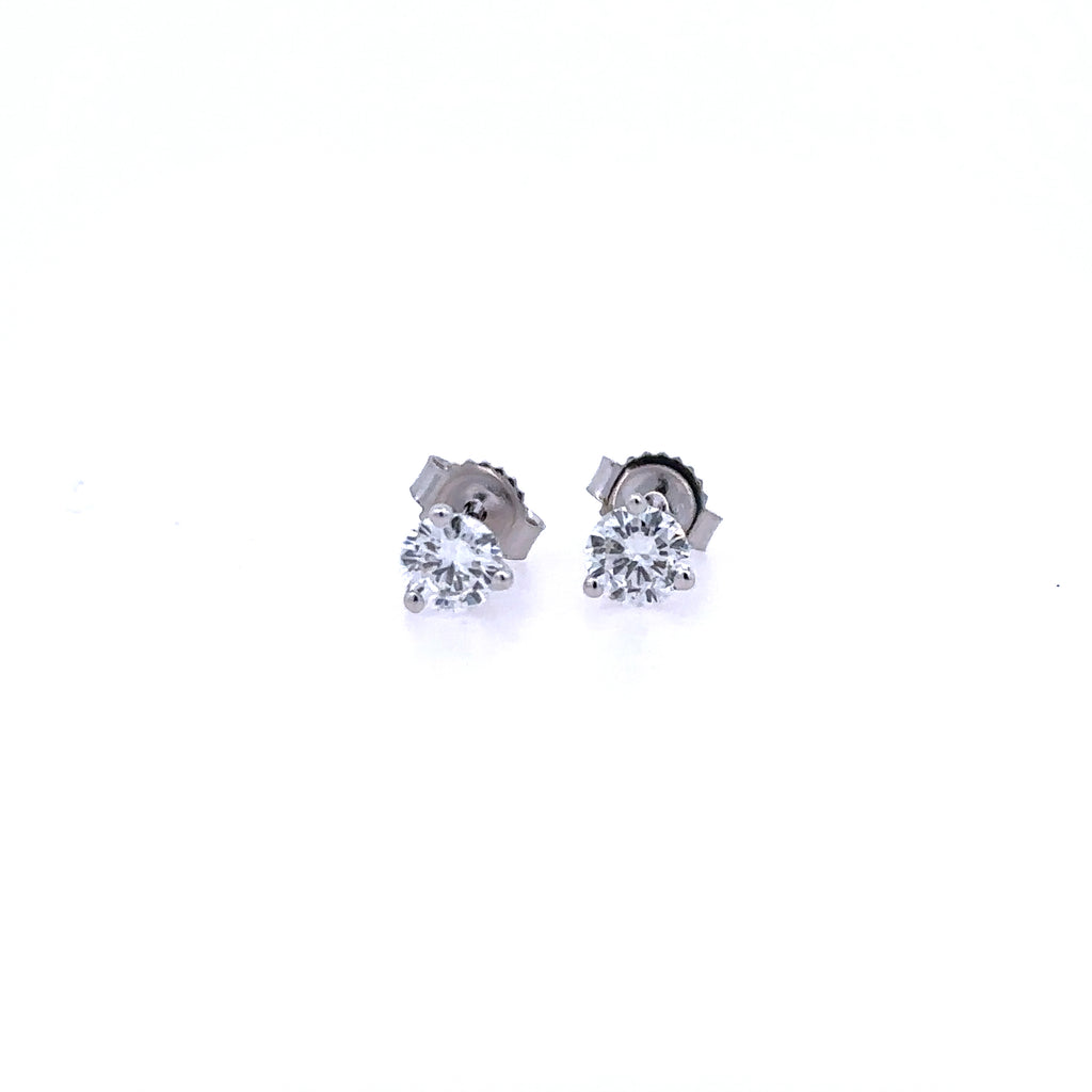 Lady's White 14 Karat Three Prong Studs Earrings With 2=0.50Tw Round G