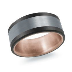White/Rose Tantalum/14Kt 8Mm Flat Inlay Ring Size 10