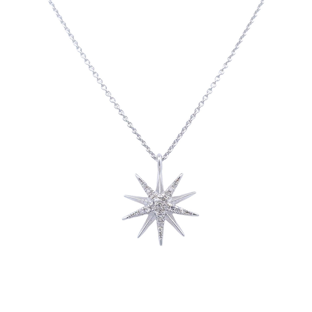 Lady's White Sterling Silver Starburst Pendant With 21=0.10Tw Round H/