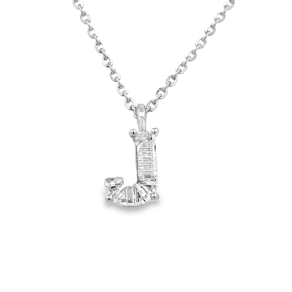 Lady's White 14 Karat "J" Initial Lab Created Necklace With One = 1.66