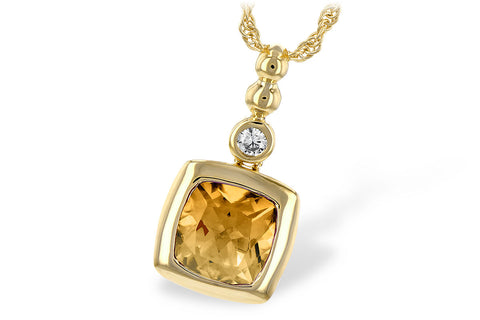 Cushion With Bezel Necklace | 14k Yellow
